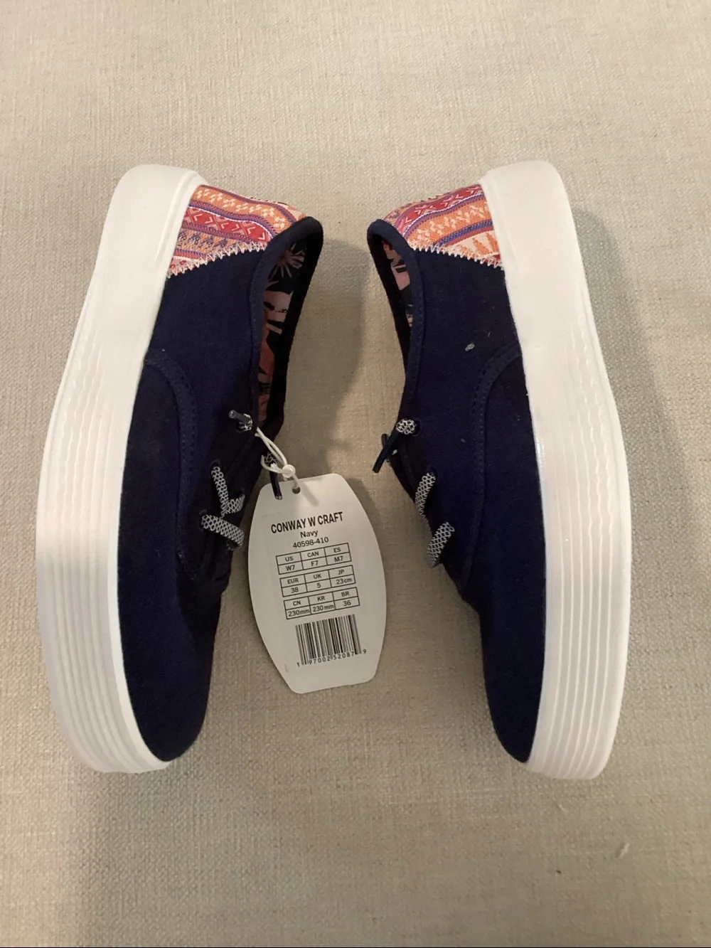 Hey Dude Conway Craft Linen Casual Sneakers from Finish Line, Navy, Size 7, NWT